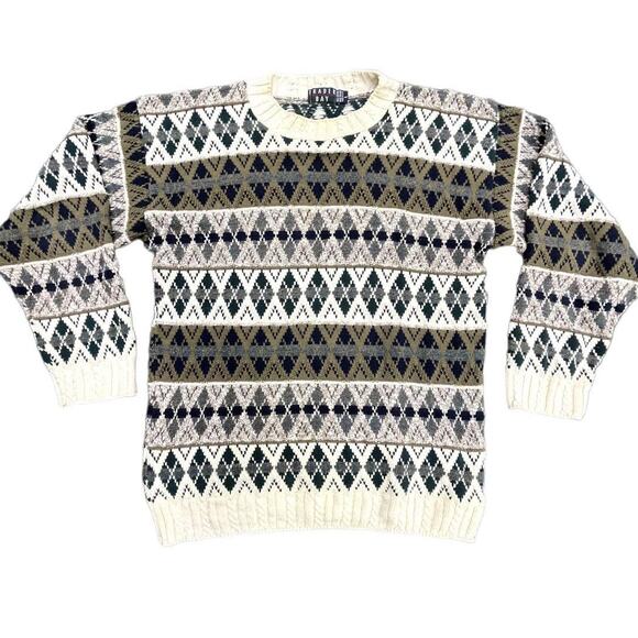 Vintage 80s Trader Bay Grandpa style sweater asymmetric shapes Sz Large - Picture 1 of 6